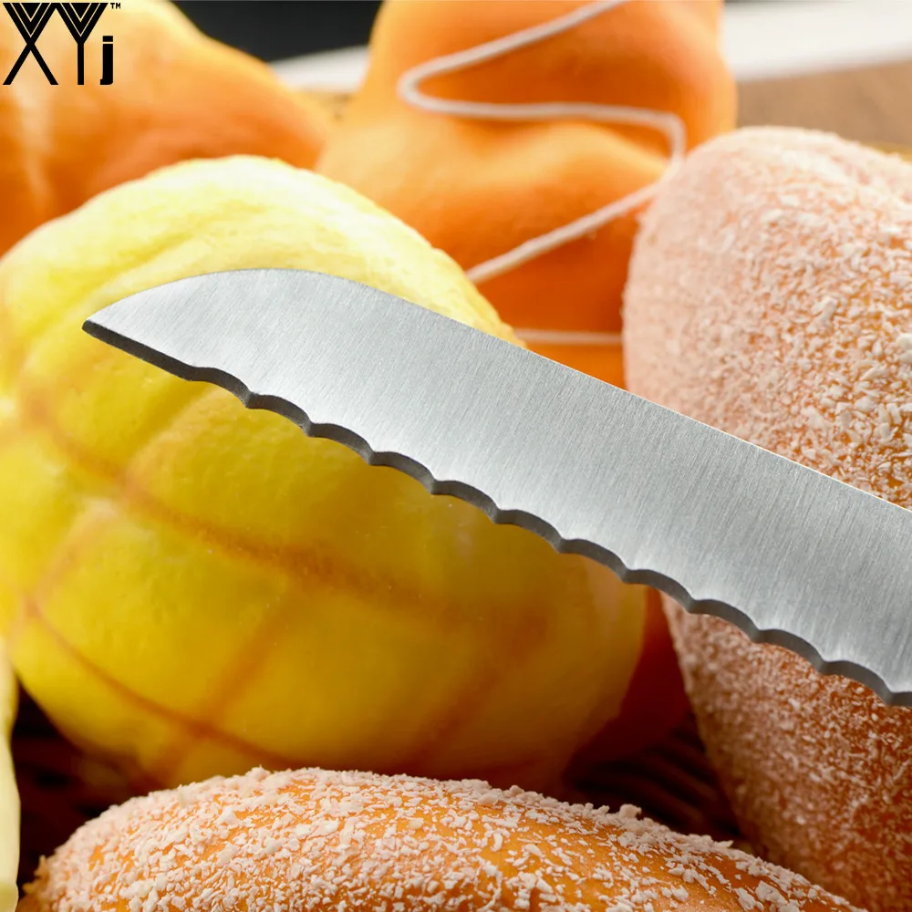 XYJ Brand Stainless Steel Kitchen Knife Fine Quality 8'' Serrated Bread Knife Straight Handle Design Best Cooking Tool For Sales