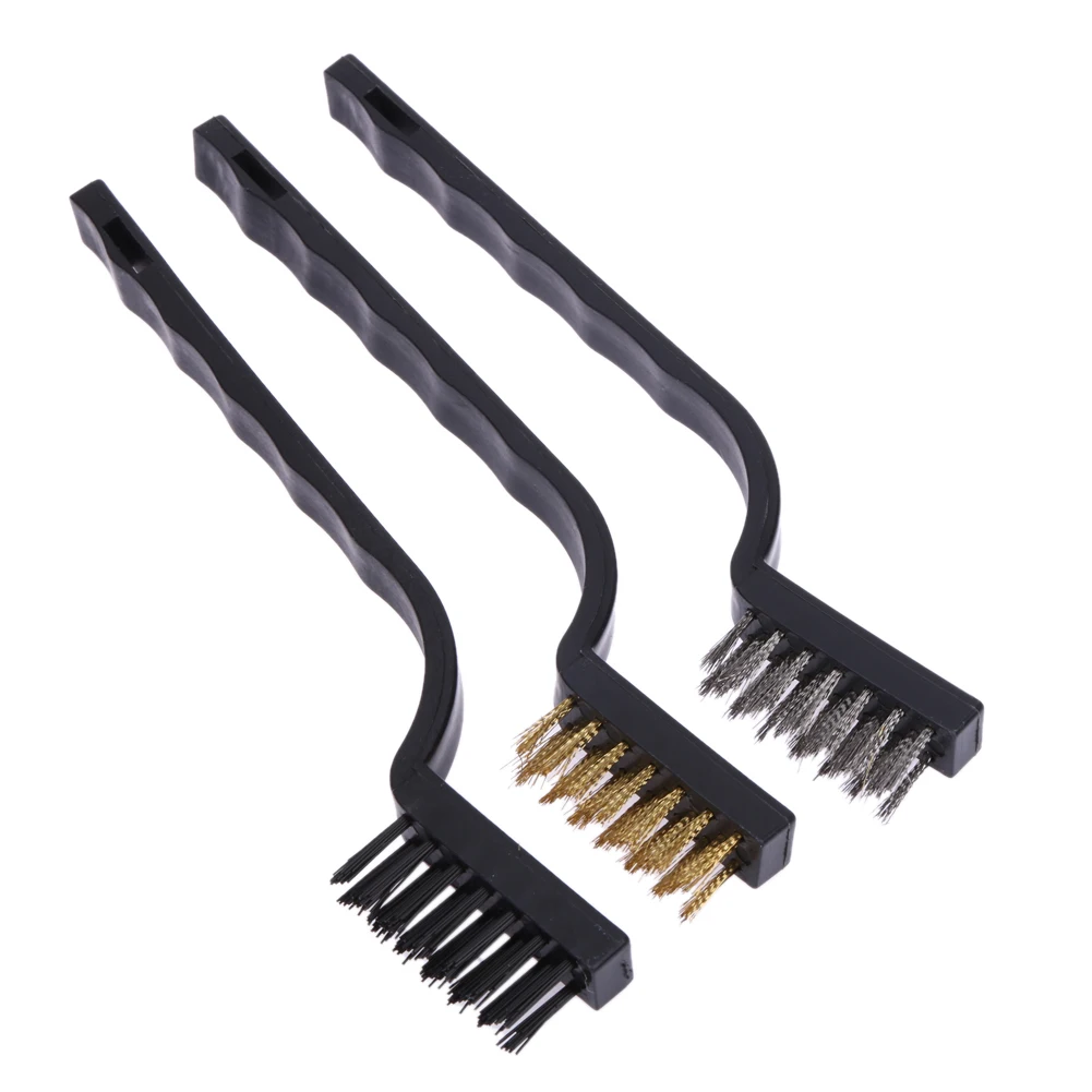 3pcs Plastic Handle Wire Brush Stainless Steel Brass Wire Brush Tool