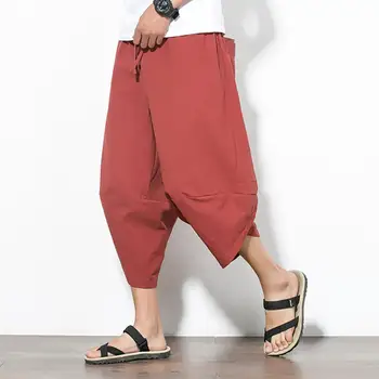 

Men Summer Casual Plus Size Solid Color Cropped Harem Pants Wide Leg Trousers new