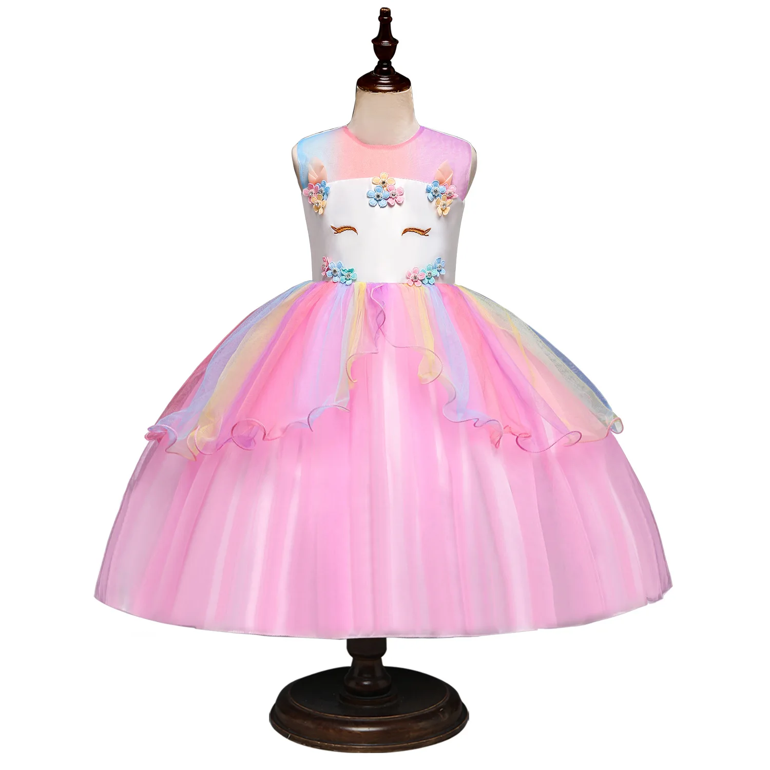 

2019 European and American Girls Performance Unicorn Party Princess Dress Children's Day Costume Clothing Kids Dresses for Girl