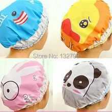 Мультфильм Для женщин Водонепроницаемый ПВХ Шапочки для душа Эластичная лента Hat волос Для Ванной Душа spa Кепки милые