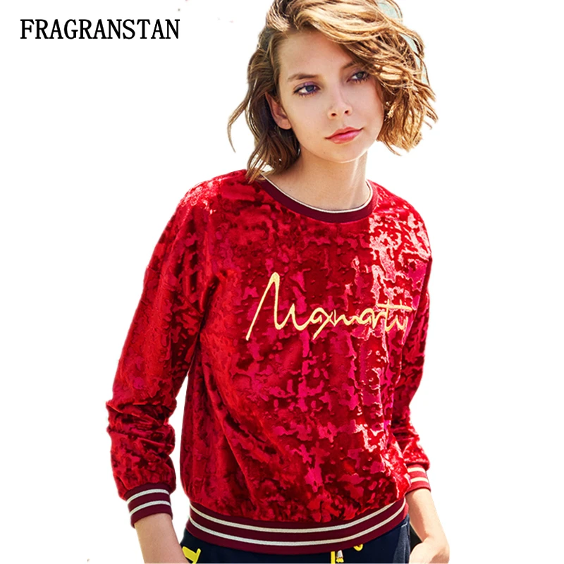 

Female Spring Autumn Velour Long Sleeve Sweatshirts Women Fashion Letter Embroidery Pullovers High Quality Loose O-Neck Top Q800