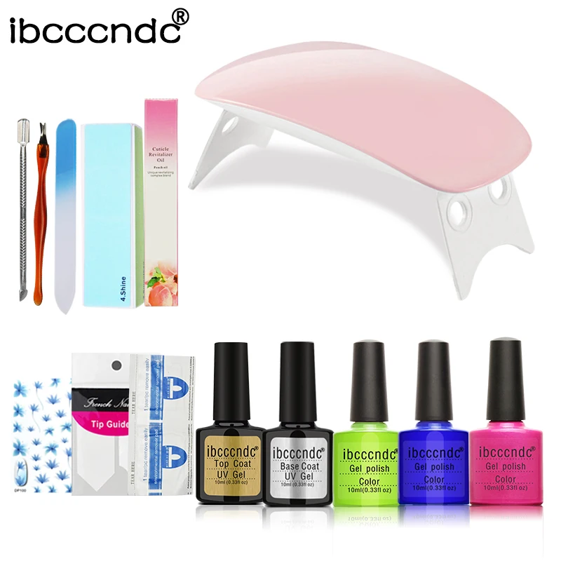 

New Arrival Nail Art Tools Sets Kits 6W Mini LED Lamp + 3 Color 10ml Soak Off Gel Base Gel Top Coat Polish Manicure Set