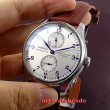 43mm parnis silver white dial power reserve Luxury Brand Genuine Leather deployment clasp automatic movement mens watch P99B