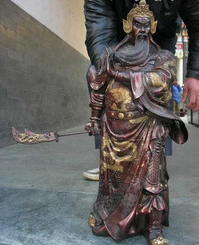 

USPS to USA S0497 24 Chinese Folk Red bronze martial nine dragons Guan Gong Warrior General statue
