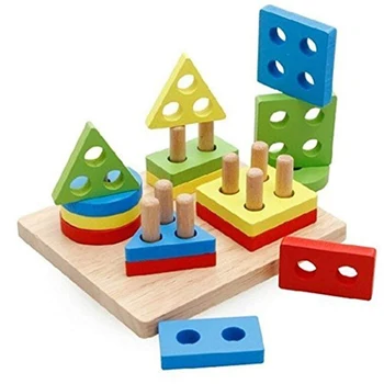 

Wooden Blocks Coloful Four Column Shape Matching Geometry Wisdom Four Sets Children's Early Development Educational Blocks Toy