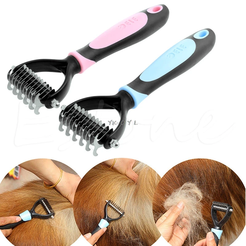 New Tera font b Pet b font Fur Knot Cutter Remove Rake Grooming Shedding Brush Comb