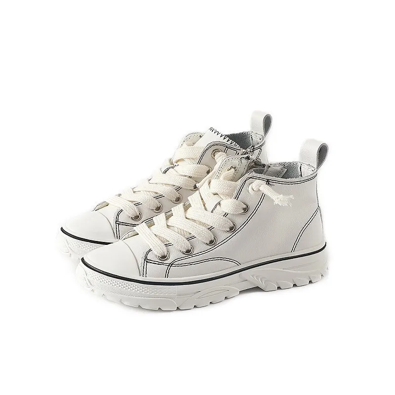 

CNFSNJ brand 2019 new autumn winter girls fashion white Black retro small leather shoes high boys sneakers 26-37