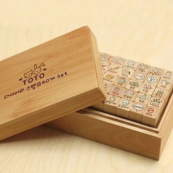 

Coloffice 40pcs/lot Korean Cute Bunny wooden stationery wholesale seal rubber stamp Student reward cute decorative painting