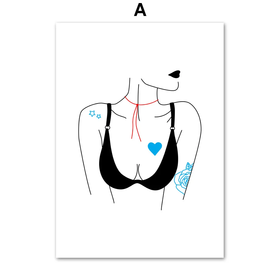 Абстрактная сексуальная девушка тату настенная живопись на холсте скандинавские плакаты и принты черно-белые настенные картины для декора гостиной - Цвет: A