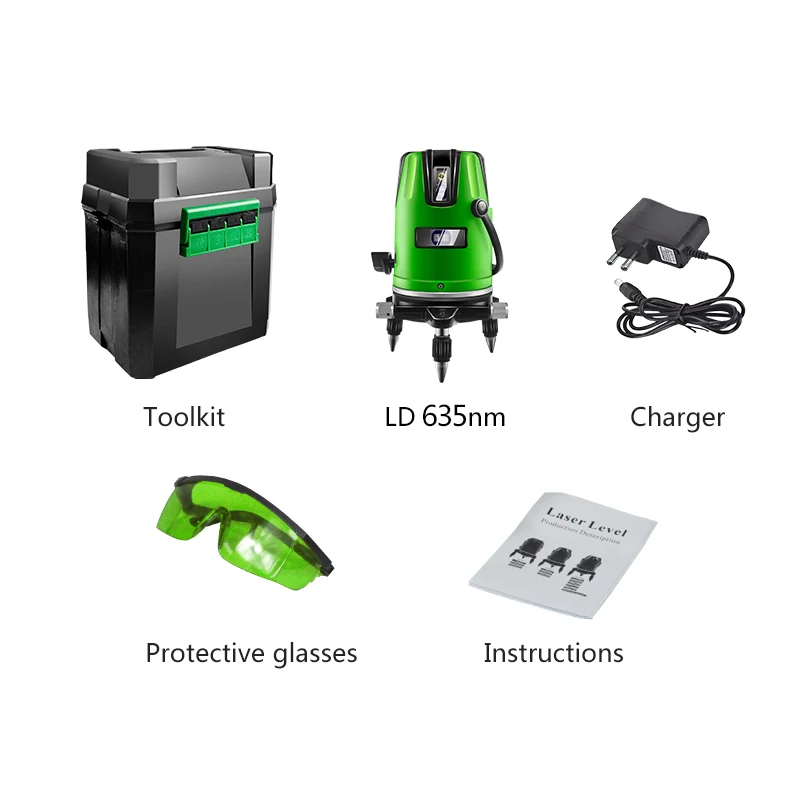 GREEN toolkit PRACMANU 5 линий 6 точек лазерный уровень автоматический самонивелирующийся 360 вертикальный и горизонтальный наклон градусов поворотный LD 635nm открытый режим - Цвет: GREEN toolkit