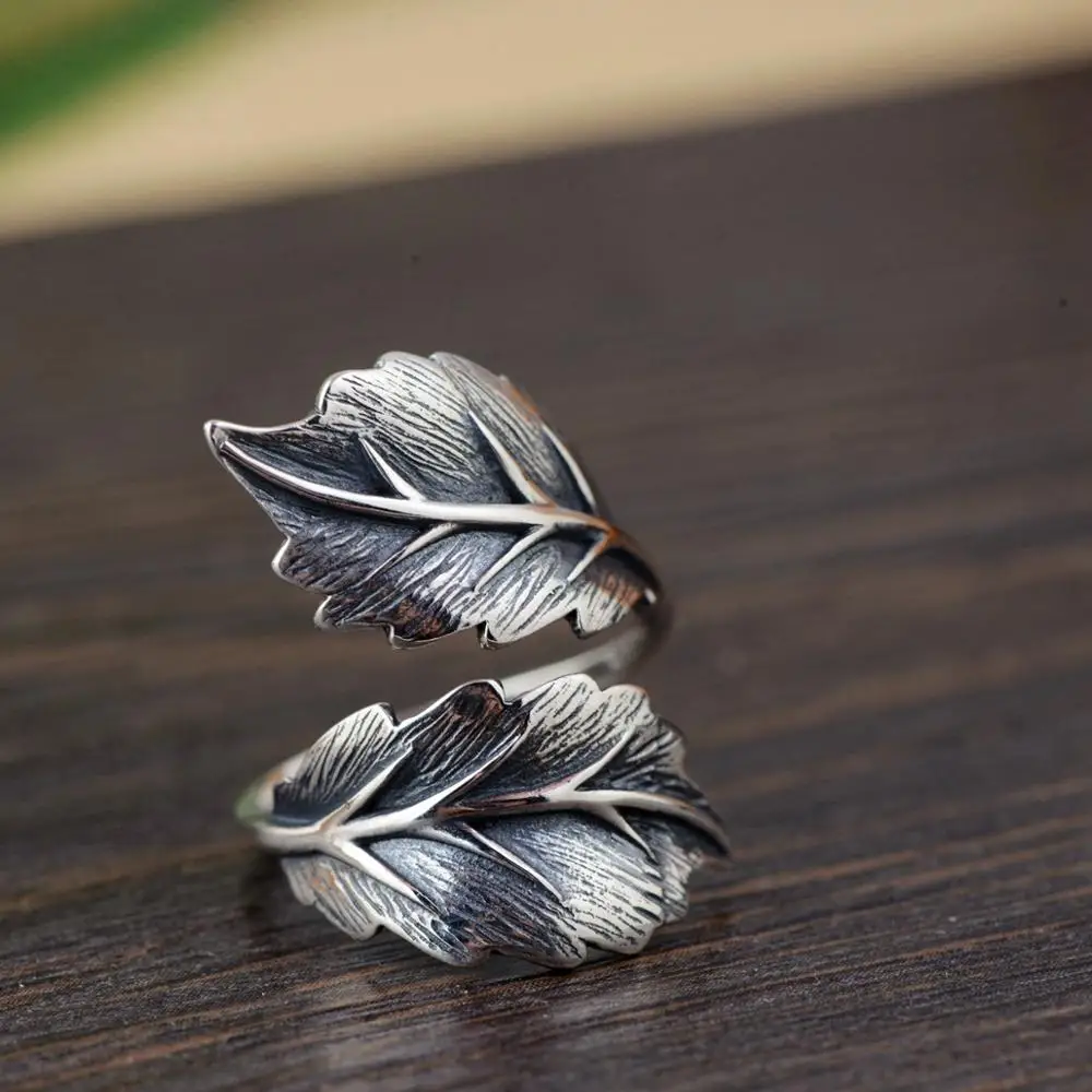 BALMORA 100% Real 925 Sterling Silver Jewelry Vintage Leaf Open Rings for Women Men Gift High Quality Jewelry Anillos SY22071