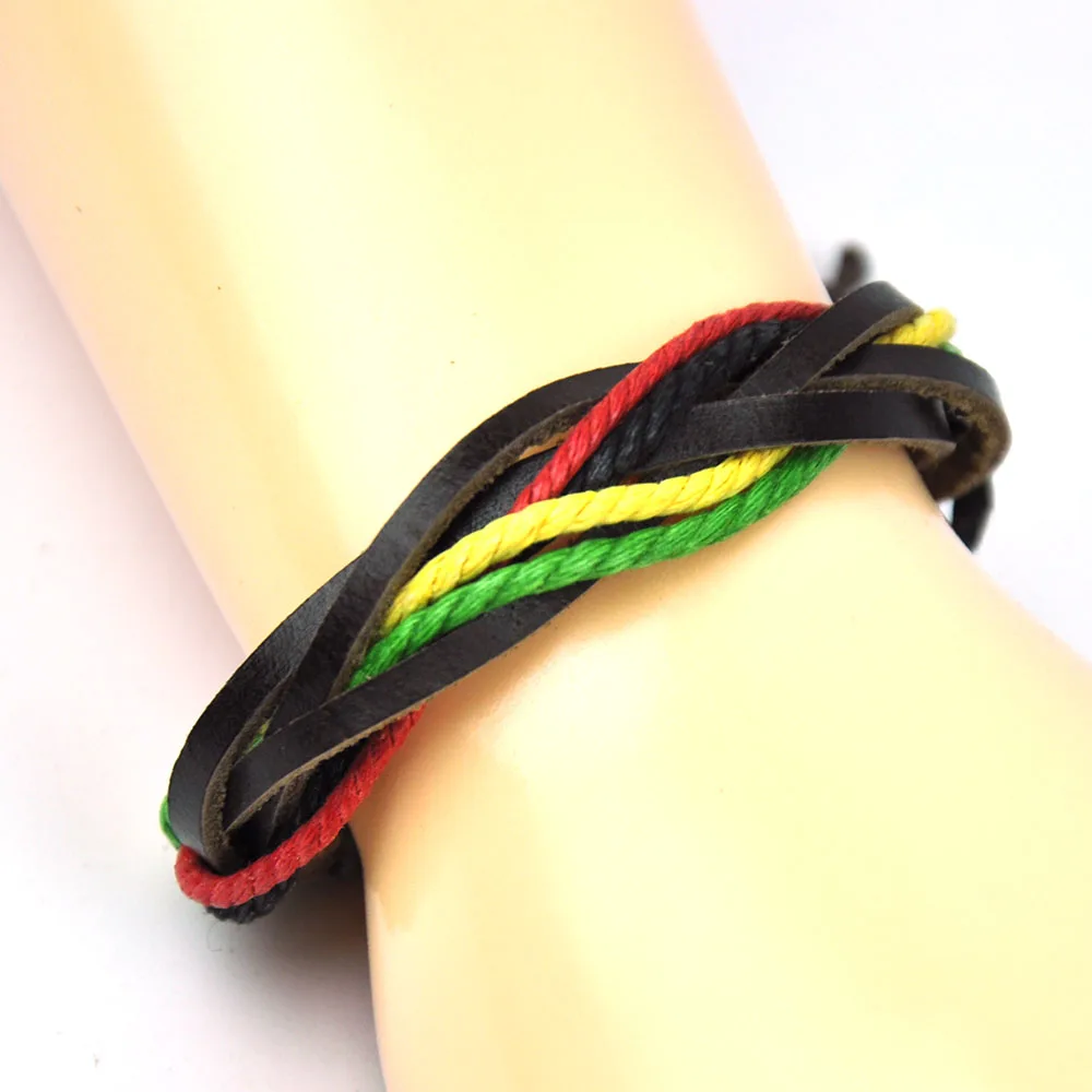 

Handmade Leather Bracelet Braided Strings Wristband African Drum Musician Deco