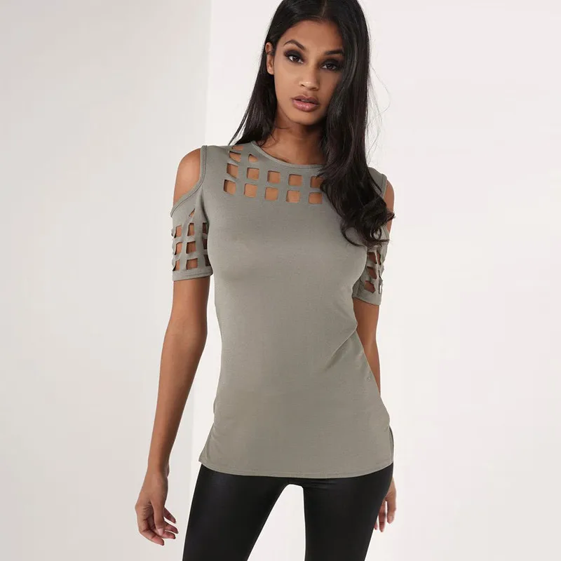 Ahmagen Summer Woman Fashion Off Shoulder Top Ladies Tee Shirts Casual Short Sleeve T Shirt Black Crew Neck Asymmetric Hem T-shirt03