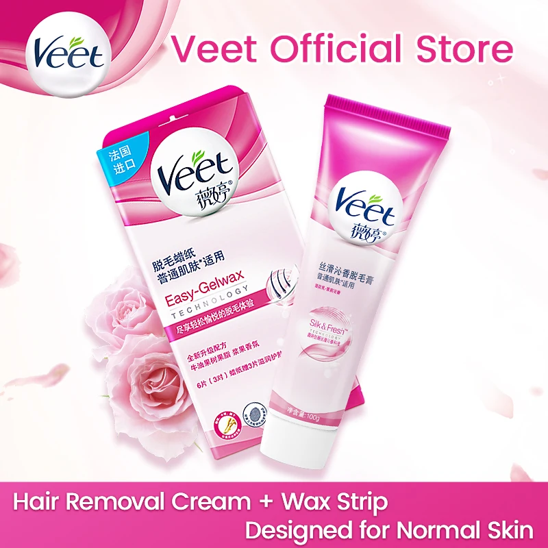Крем для удаления волос Veet + Восковая бумага нормальной кожи Lotus Milk влажные и