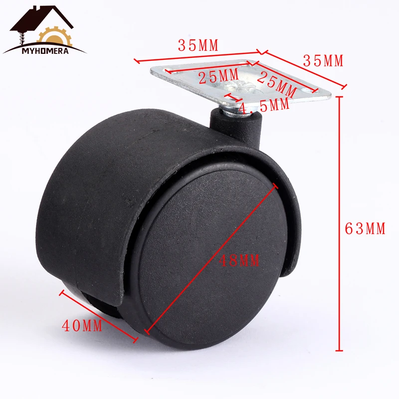 Rodízio da mobília da roda da cadeira de myhomera 48mm m8 parafuso/rodízio do giro da placa 2 polegadas rodas ferragem freio silencioso proteger-3
