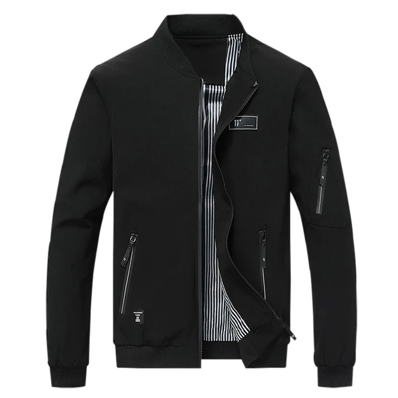 Весна 4XL колледж уличная тонкая мужская куртка повседневная однотонная молния ветровки Летняя мода бомбер пальто XMR09 - Цвет: Black Jacket