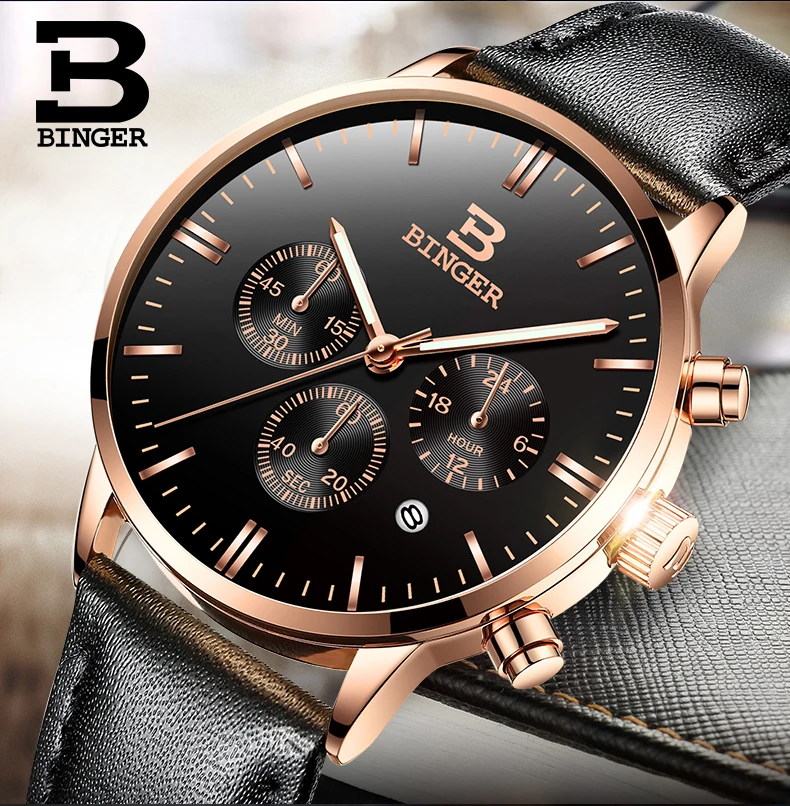 Prix pour Mens Montres Haut Marque De Luxe BINGER Hommes Militaire Sport Lumineux Montre-Bracelet Chronographe En Cuir Quartz Montre relogio masculino Prix pour Mens Montres Haut Marque De Luxe BINGER Hommes Militaire Sport Lumineux Montre-Bracelet Chronographe En Cuir Quartz Montre relogio masculino
