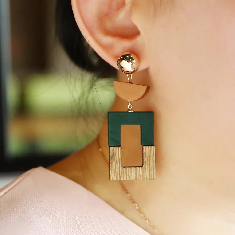 Women's Fashion Wood Dangle Earring Punk Style Hanging Earring for