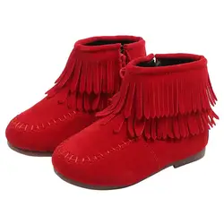 Детские зимние теплые ботинки с кисточками для маленьких девочек, Нескользящие зимние ботинки для девочек, 2019