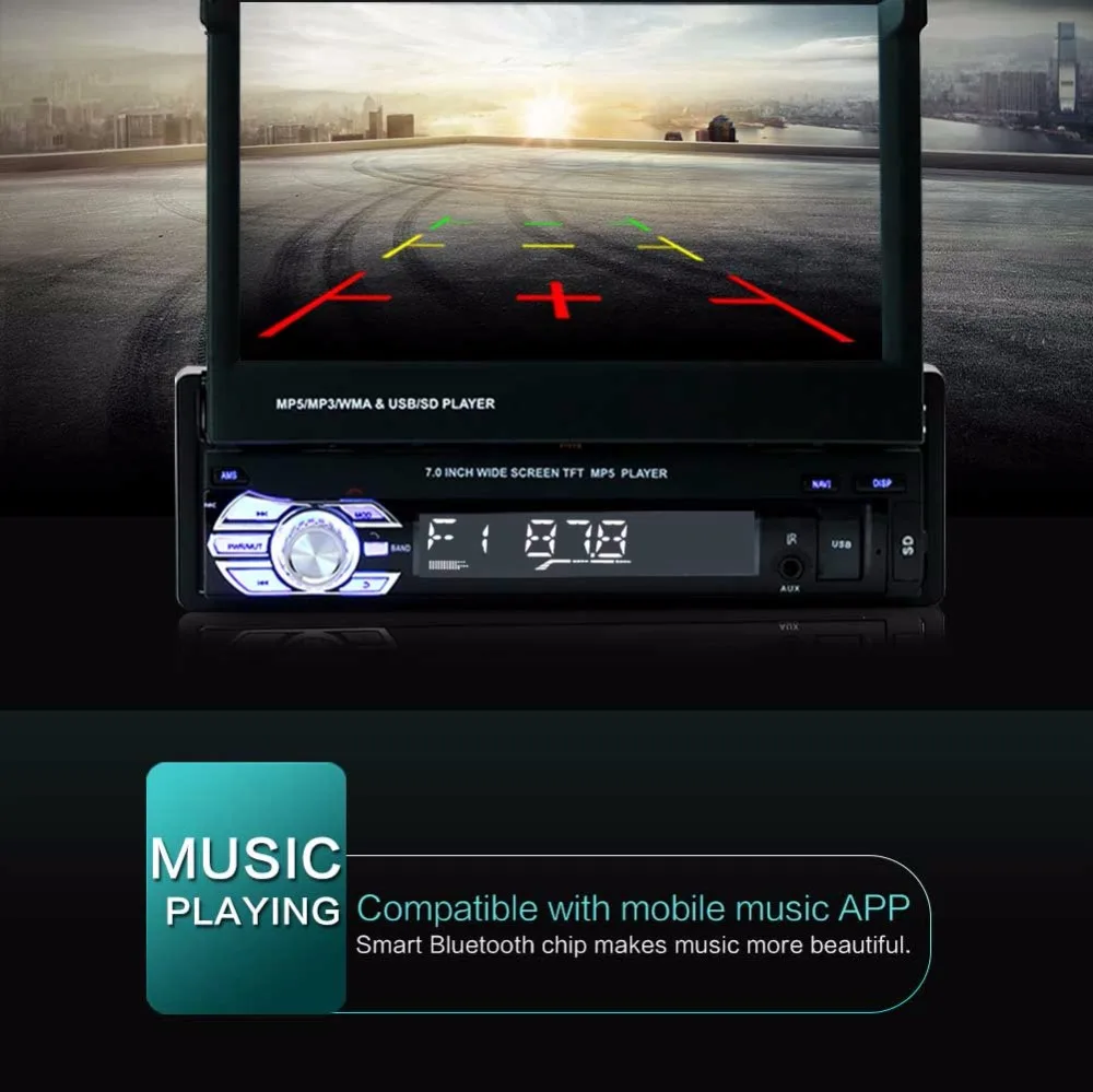 1Din автомобильный аудио HD цифровой " Выдвижной Сенсорный экран стерео MP5 плеер камера заднего вида Bluetooth громкой связи Авторадио