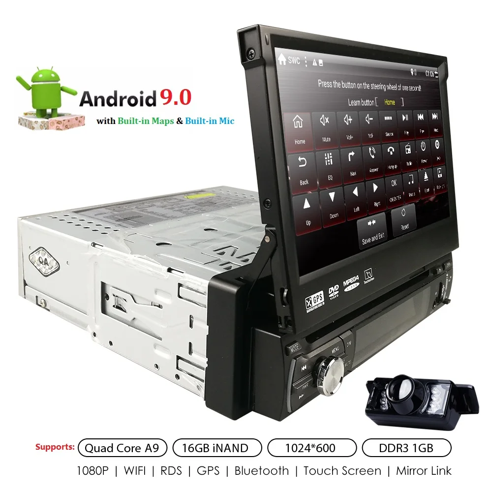 

Universal 1 din Android9.0 Quad Core Car DVD player GPS Wifi BT Radio BT 1GB RAM 16GB ROM16GB 4G SIM Network Steering wheel RDS