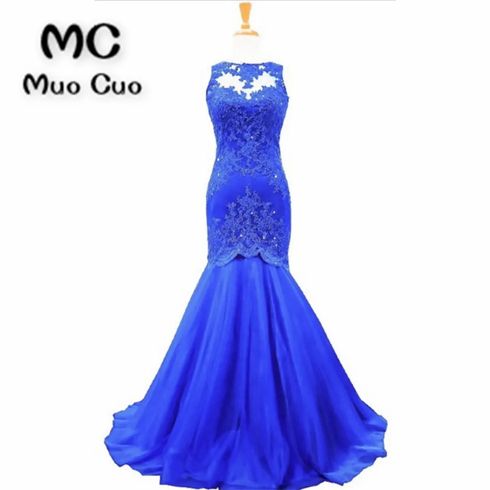

2018 Mermaid Prom dresses Long Appliques Beaded Satin Vestidos de fiesta dress for graduation Royer Blue Formal Evening Dress