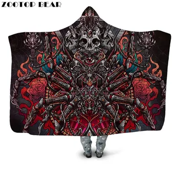 

Skull Anime Boys Hooded Blanket Microfiber Popular king Wearable Fashion Soft Throw Blankets Portable Adults 3D print Bedding