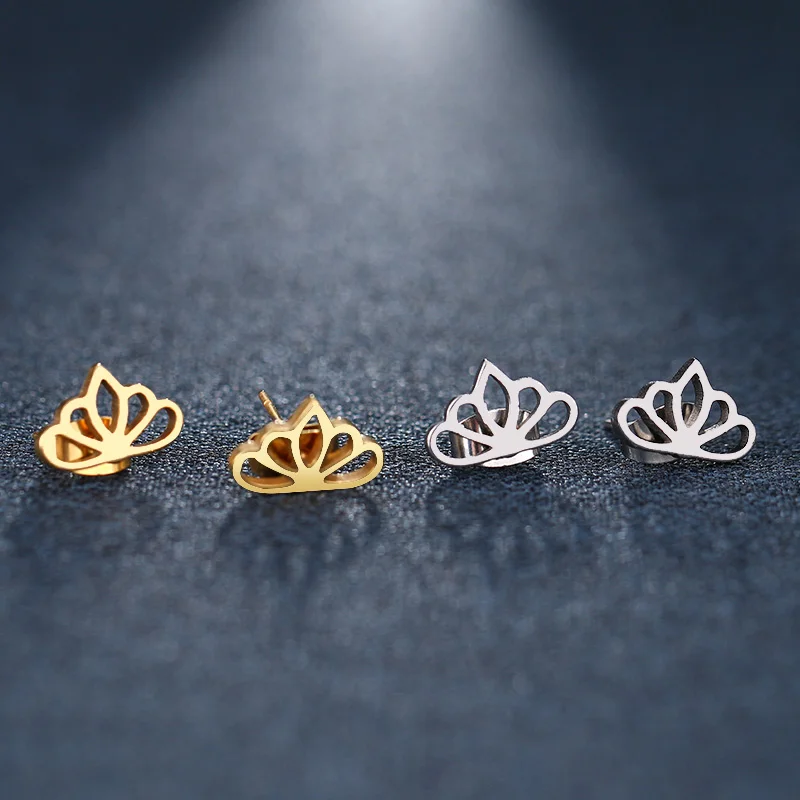 CACANA Stainless Steel Stud Earring For Women Man Lotus Gold And Silver Color Lover's Engagement Jewelry Drop Shipping
