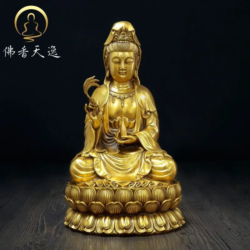 22CM GUANYIN brass statue family HOME efficacious Protection Nanhai