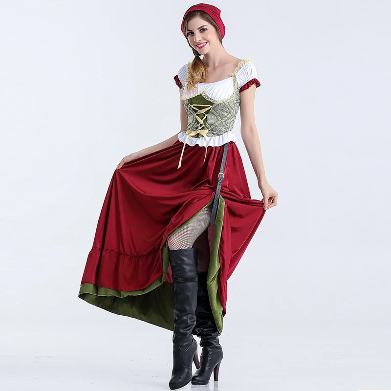Fantasia Oktoberfest Beer Girl Fancy Dress for Adult Short Sleeve Long Dress Fashion Beer Maid font