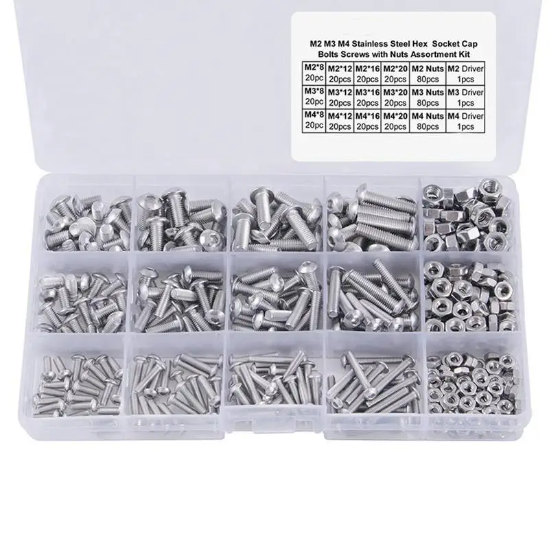 

480Pcs Button Head 12 Sizes Screw And Nuts Kit,M2 M3 M4 Steel Assorted Hex Socket Head Cap Bolts Screws Nuts Assortment Set Ki