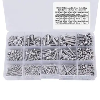 

480Pcs Button Head 12 Sizes Screw And Nuts Kit,M2 M3 M4 Steel Assorted Hex Socket Head Cap Bolts Screws Nuts Assortment Set Ki