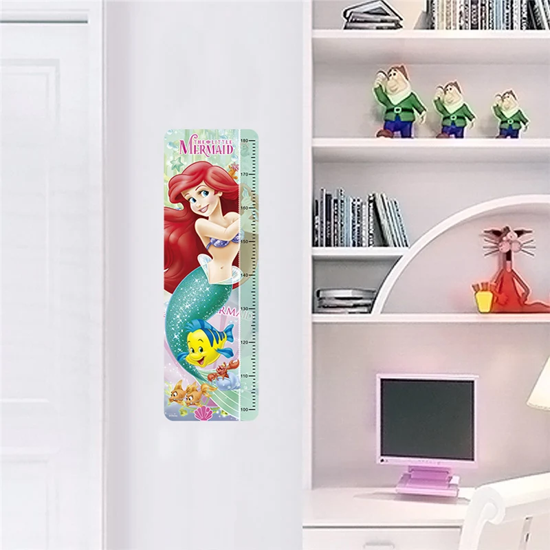 Snow White Anna Elsa Mermaid Rapunzel Cinderalle Belle Princess Growth Chart Wall Stickers Home Decor Kids Height Measure Decals