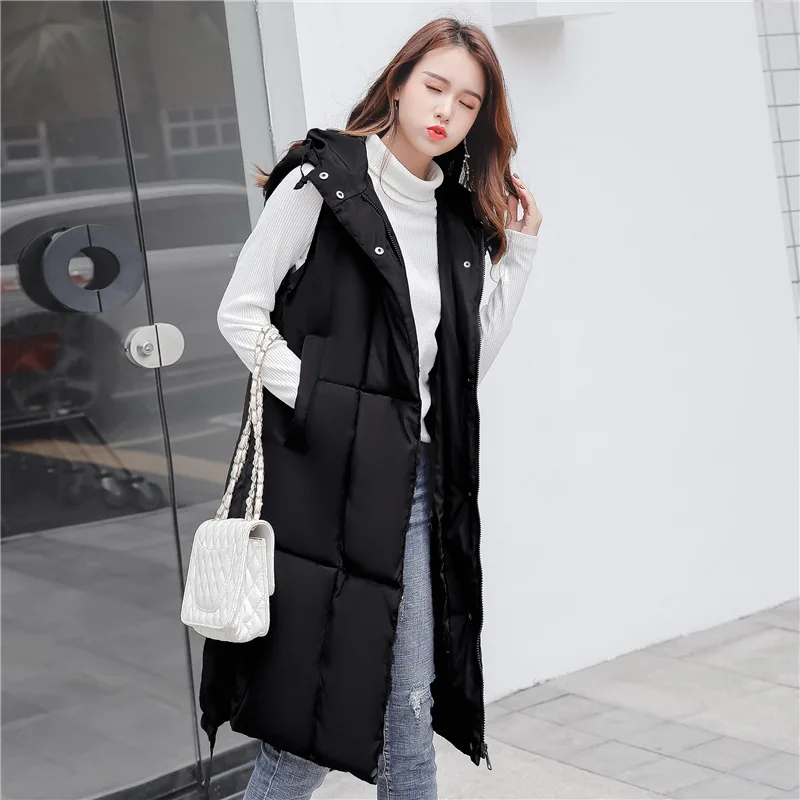 New Plus Size 5XL women vest Winter jacket Hooded Thicken Warm Long Casual Cotton Padded Waistcoat female Sleeveless waistcoat