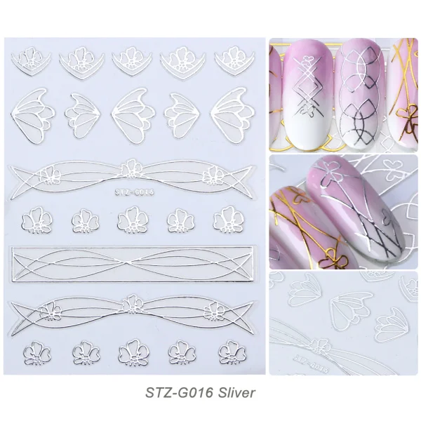 Золотые Серебряные Гвозди Наклейки металлические линии полосы 3D клейкая наклейка волна дизайн ногтей Фольга слайдер дизайн ленты маникюр Дизайн CHSTZG14-22 - Цвет: 1pcs STZ-G016 Sliver