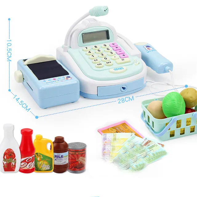 Mini Simulation Supermarket Cashier Cash Register Toy Checkout Counter Foods Goods Kids Toy Pretend Play House Toys For Girls 6