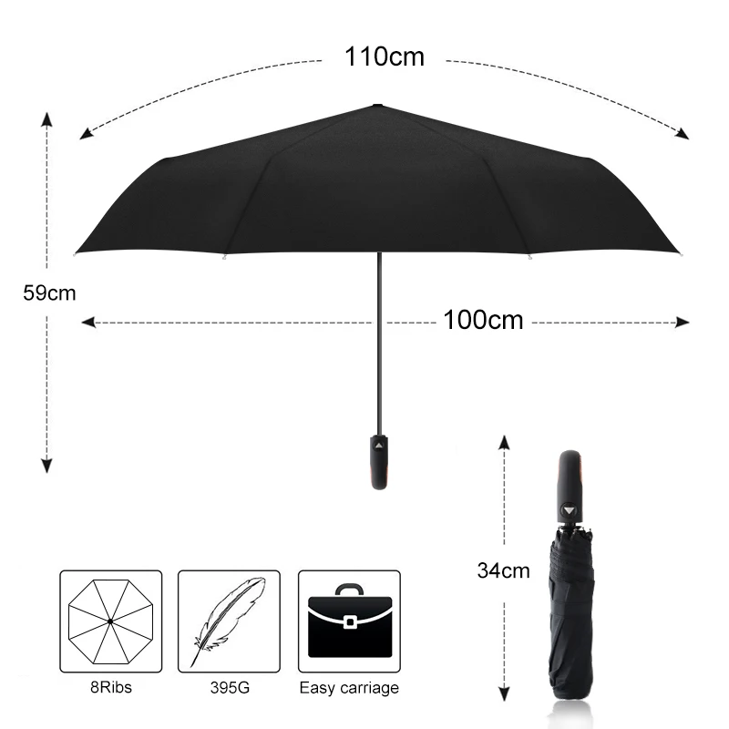 Большой изогнутый Зонт с деревянной ручкой, Женский Зонт от дождя, 3 складной автоматический водонепроницаемый ветрозащитный зонт, мужской уличный деловой зонт