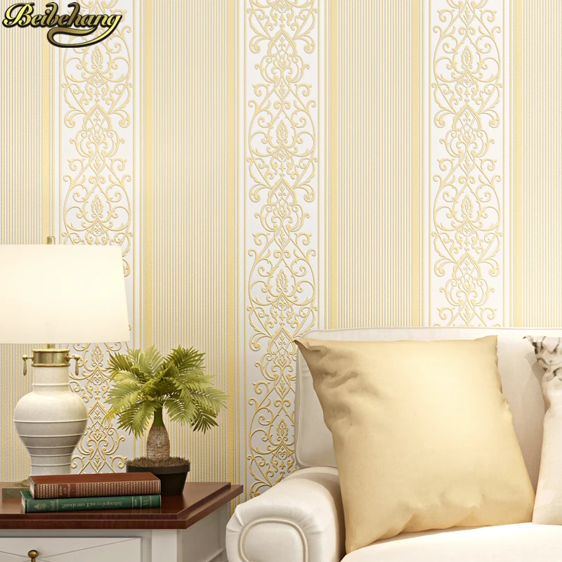 Us 22 8 40 Off Beibehang Wall Paper Stereo Gold Gilding Border Vertical Stripe Wallpaper Retro Simple European Porch Ceiling Dining Strip Wall In