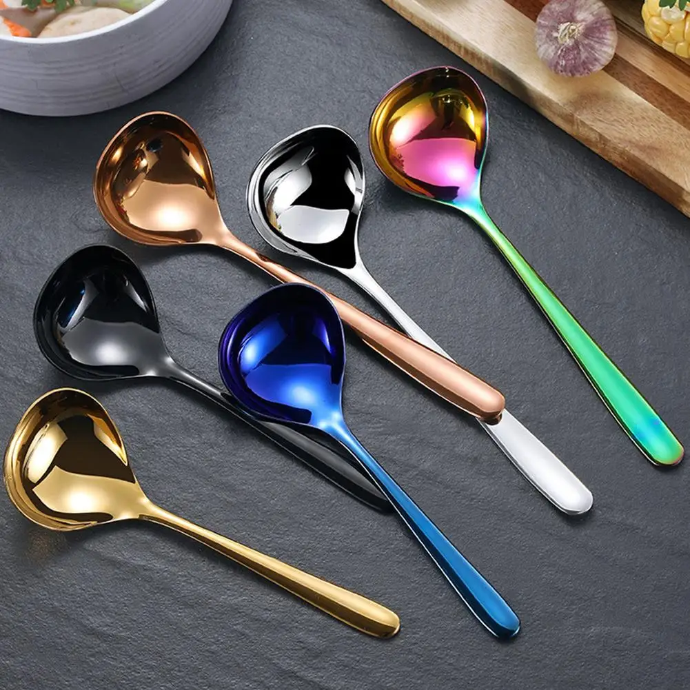 

New 1Pc Stainless Steel Long Handle Dessert Tea Coffee Spoon Soup Ladle Tableware Soup Spoons Tablespoon Kitchen Cooking Tool