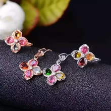 Натуральные разноцветные турмалины комплект ювелирного изделия с натуральным камнем драгоценный камень кольцо подвеска 925 серебро Стильный Элегантный Клевер Женские вечерние ювелирные изделия