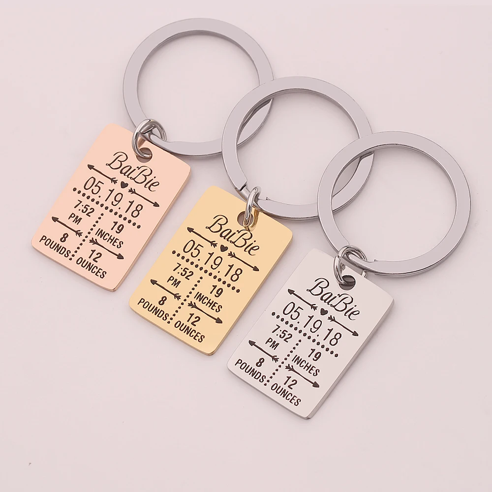 

Custom Key Holder Weight Time Name Length Date Personality New Born Child Memorial Baby Information Gift Keychain Keepsake