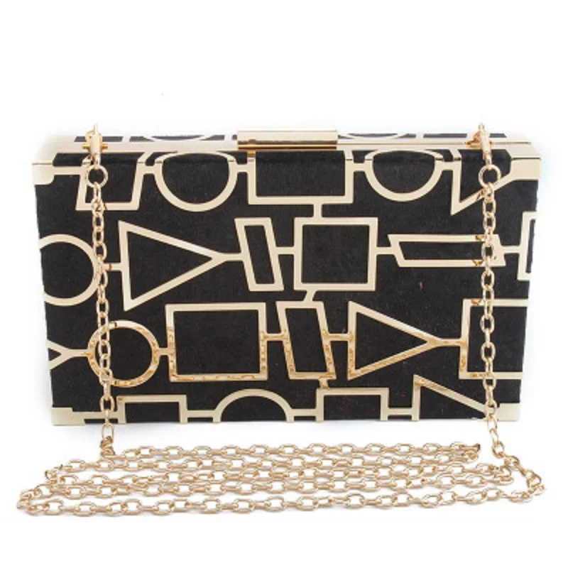 

RURU monkey Women Metal Hollow Out Handbag Female Geometric Square Soft Evening Bag Women High-capacity Fashion Minaudiere Bag