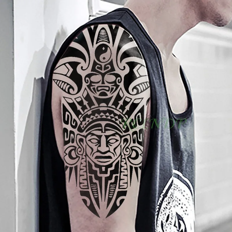 Водонепроницаемый Временные татуировки наклейки на тело Племенной Тотем поддельный тату флэш-тату назад ноги руки живота большой размер для женщин мужчин девушек - Цвет: Армейский зеленый