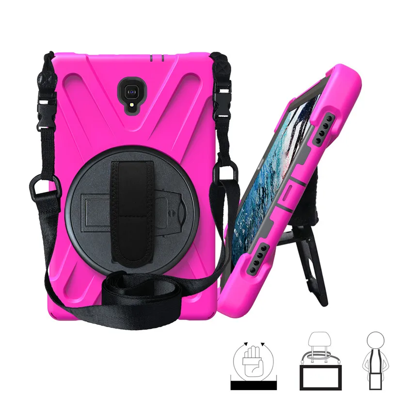 Для samsung Galaxy Tab A T590 T595 T597 10,5 ''Детский безопасный противоударный сверхпрочный силиконовый+ PC чехол с подставкой+ плечевой ремень - Цвет: rose