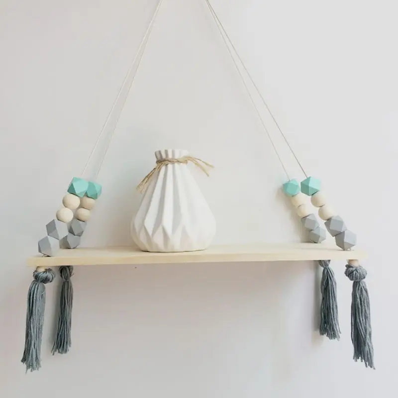 شرابة الجدار الديكور سوينغ الجرف جدار الجرف غرفة الاطفال DIY الأصلي الخشب الخرز تخزين الرف منظمة ديكور المنزل