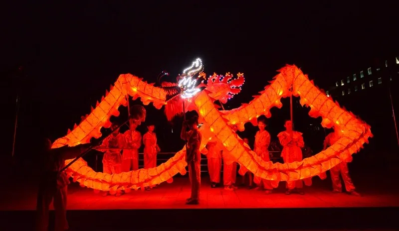 

14m 8 adult Length Size 4 gold plated clothes illuminant LED light Chinese DRAGON DANCE ORIGINAL Folk Spring Festival Costume