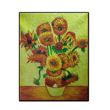 

Vincent Van Gogh copy handpainted Golden Sunflower Poster Floral Vase Oil Painting Canvas Art Modern Wall Picture for room