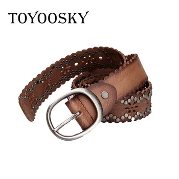 

TOYOOSKY Women Black Cowskin Western Hollowing Out Waist Belt Pin Buckle Waistband New Hot Belts for Women Luxury Designer Brand