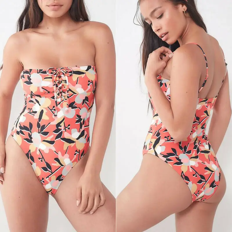 

Women Swimsuit One Piece Summer Fashion New Floral Monokini Biquini Bandage Swimwear Female Bathing Suit